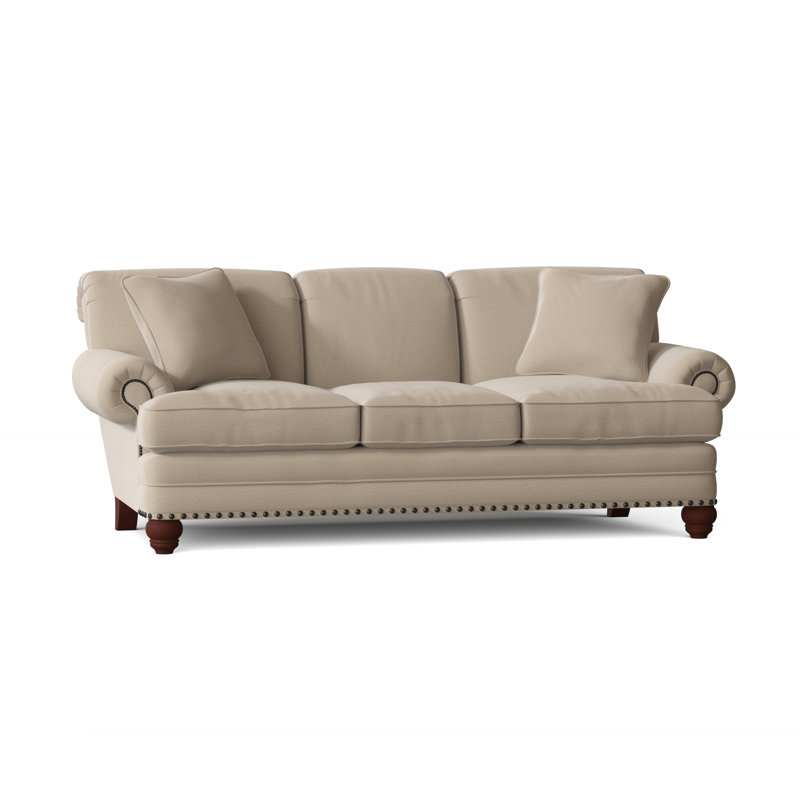 Canapé à accoudoirs arrondis 88 po avec coussins réversibles, Chenille performance beige Craftwood 10, Manhattan