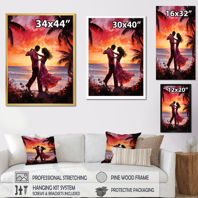 Danse salsa au coucher du soleil V, Cadre simple noir, H 20 po x l 12 po x P 1 po