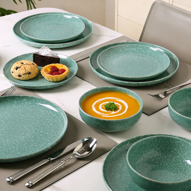 Alofmo Colorful Star 24 Piece Stoneware Dinnerware Set, Service For 8, Green