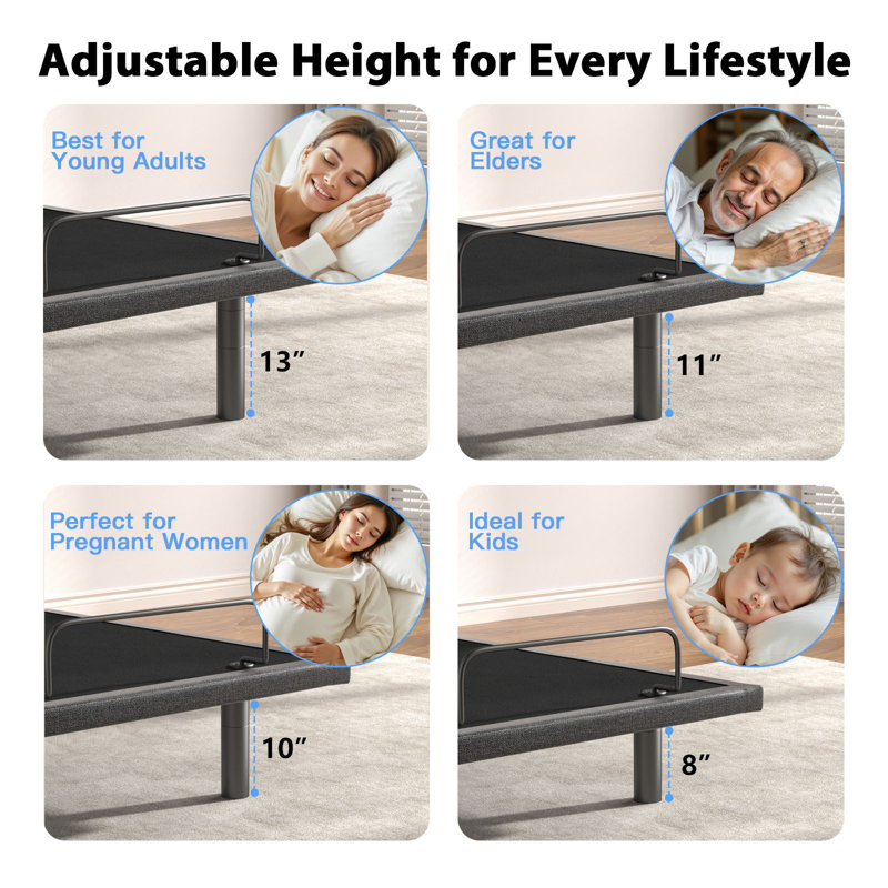 Adjustable Bed Frame With Gel Memory Foam Mattress, Electric Bed Frame With Massage & Wireless Remote, Graphene Fabric Cover, Pressure Relief, Mattress In A Box