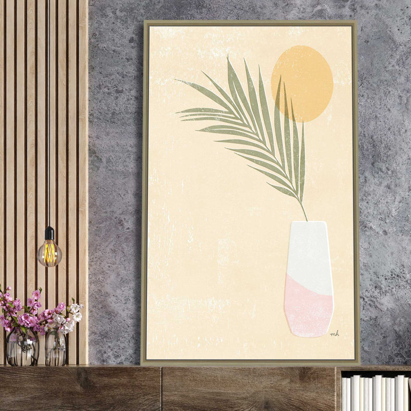 Sun Palm II Blush - peinture, L 27,5 po x H 43,5 po, Encadrement brun