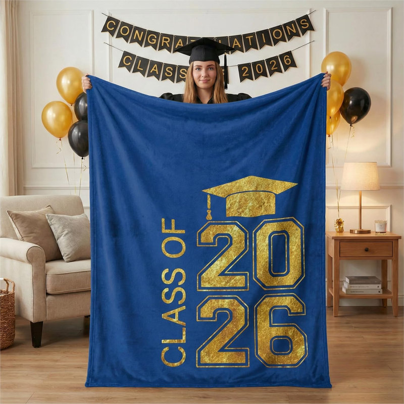 Jeté Graduation, L 60 po x l 50 po, Bleu / doré