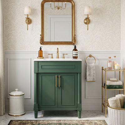 Tour de meuble-lavabo simple 24 po avec lavabo en céramique et armoire 2 portes en bois massif