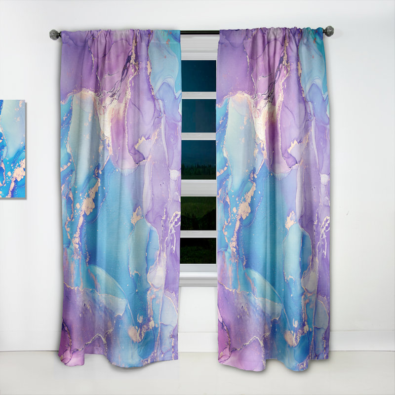 Mauve et bleu liquide Art III - rideau moderne - velours obscurcissant - 1 panneau, L 52 po x L 95 po