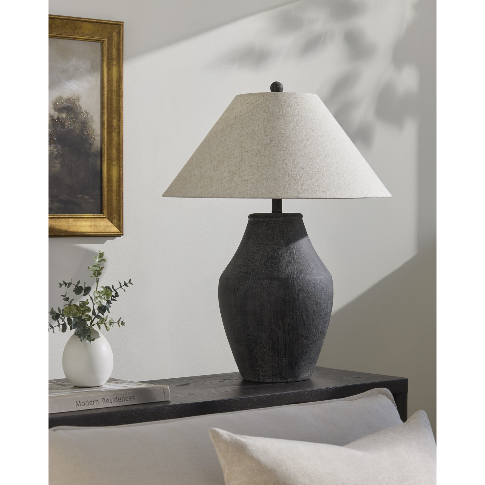 Batavia Ceramic Table Lamp, Black, Wheat