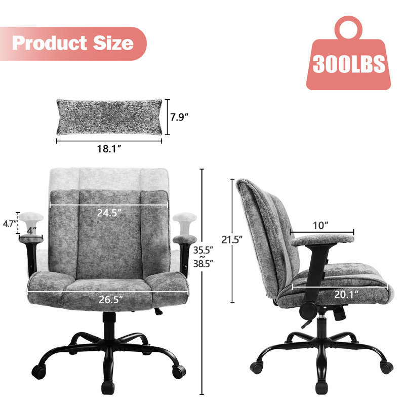 Upholstered High - Back Office Chair With Lumbar Pillow Cross Legged , Gray