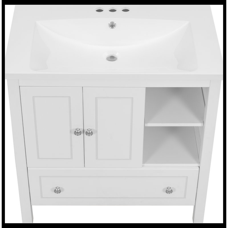 White MDF Freestanding Single Bathroom Vanity with Ceramic Top