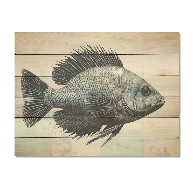 Poisson dans le bleu profond - art mural en bois de poisson sur bois de pin naturel, H 24 po x l 32 po