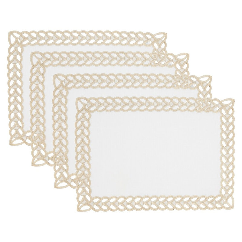 Gold Braid Embroidered Metallic Border Placemats 14" W X 20" L, Set Of 4