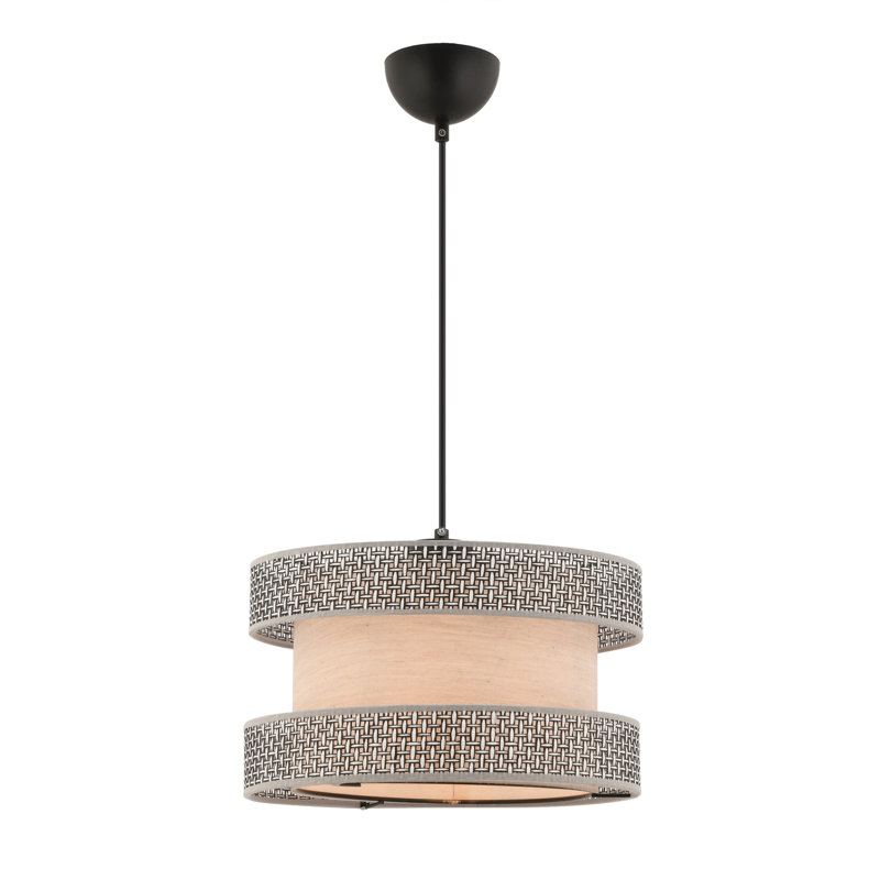 Élégant lustre en métal avec capuchon en coton, gris et beige | 25,6 po x 15,7 po, hauteur réglable: 25,6 po à 25,6 po | Douille E27, 60 W maximum | Certifié CE | Parfait pour la salle à manger, le salon et le vestibule