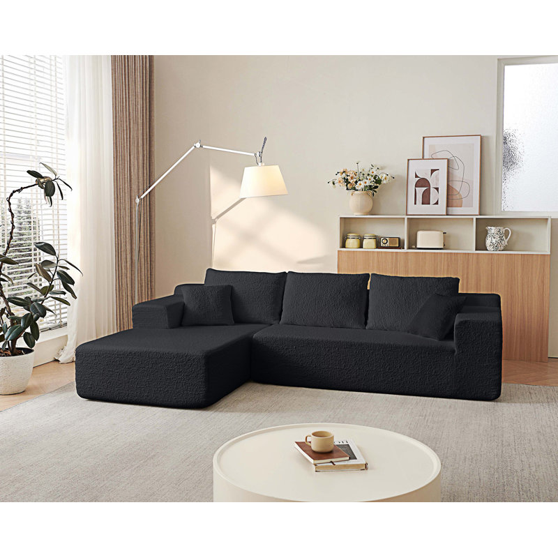 Canapé modulaire Cloud avec méridienne en L, canapé modulaire moderne avec assise profonde, canapé rembourré, Noir
