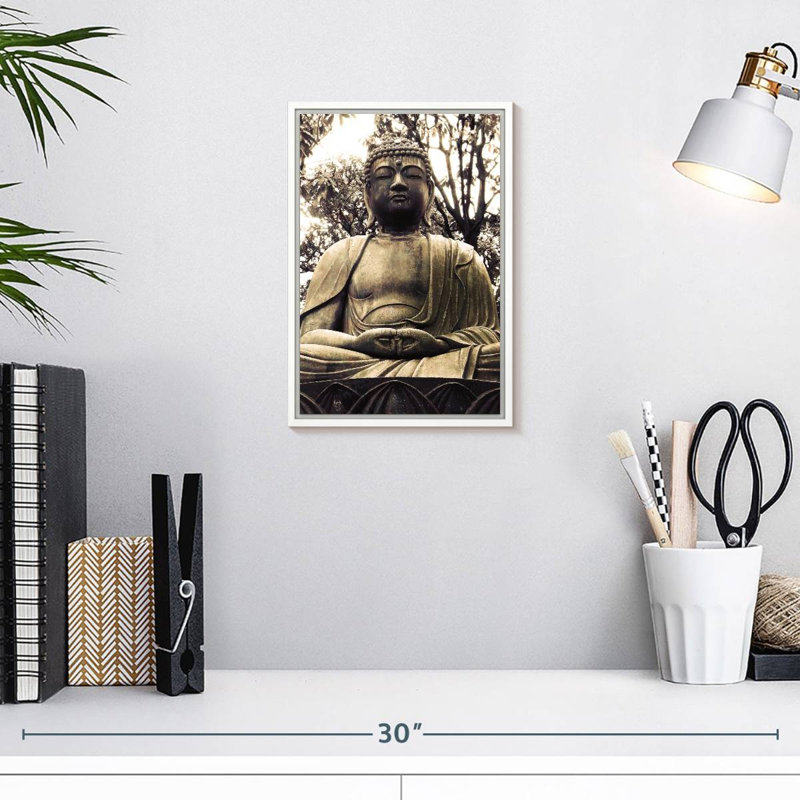 Japanese Buddha Statue I, 9" x 13", Floating Frame White