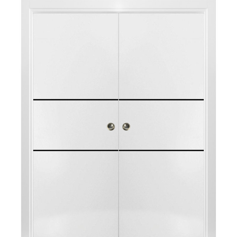 Portes françaises en bois massif massif, Satin blanc, 64 po x 80 po