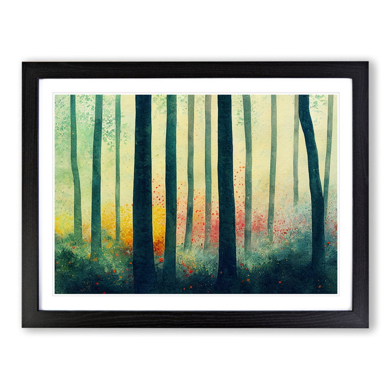 Fancy Colourful Forest - Single Picture Frame Painting, Black, 46cm H x 64cm W x 2cm D