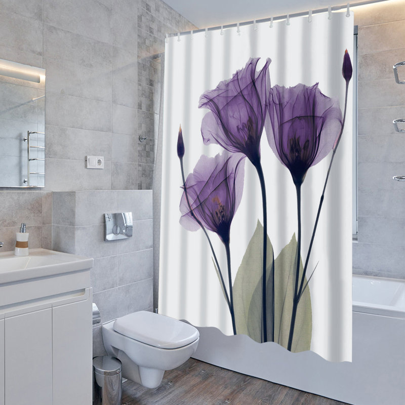 Castile Gentian X-Ray Flowers Shower Curtain, 71" H x 72" W, Lavender