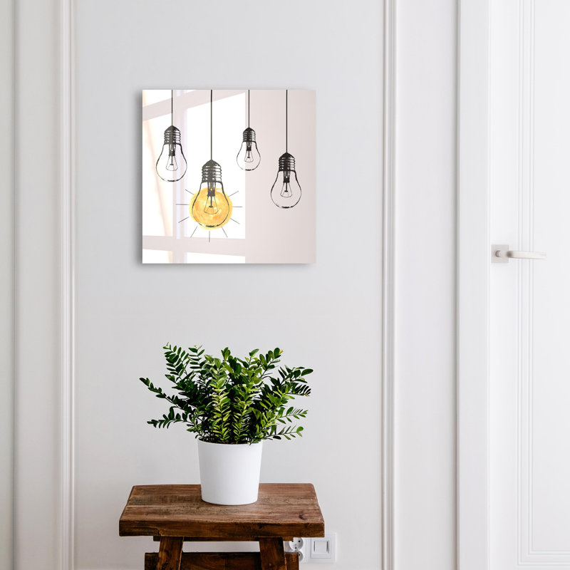 Decorative key box for wall, Opens to the left, 30x30x5, Black, Four bulbs emphasize creativity and simplicity, 