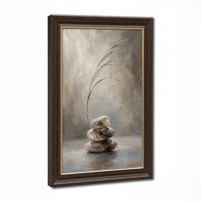 Art mural antique sur toile encadré doré pour le salon, la chambre à coucher, le bureau ou le vestibule - Décoration murale décorative avec pile de pierre