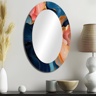 Pink And Gold Liquid Ink Abstraction III - Modern Oval Wall Mirror