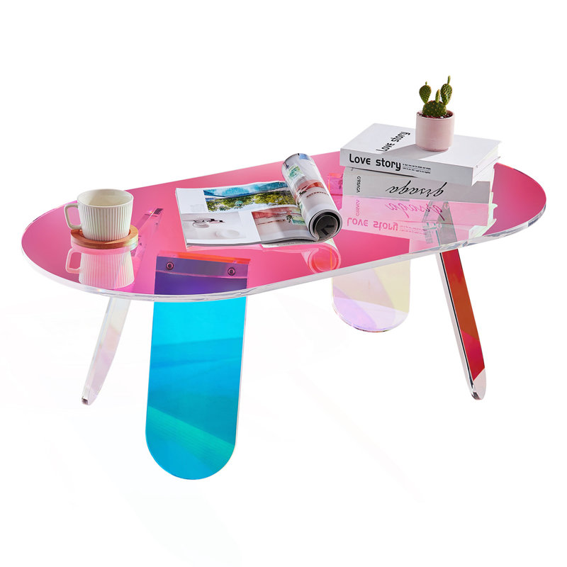 Table basse, table de bout en acrylique irisé
