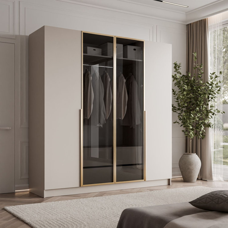 Wardrobe, Gold chrome handles, cashmere, without LED