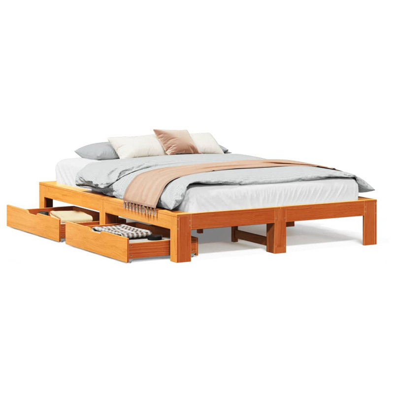 Solid Wood Storage Bed, Kingsize (5'), Wax Brown