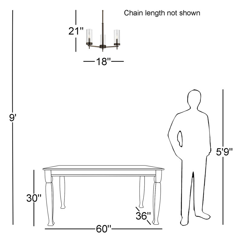 Linley Three Light Chandelier from, Brushed Oil Rubbed Bronze, 60W (Bulb not Included)