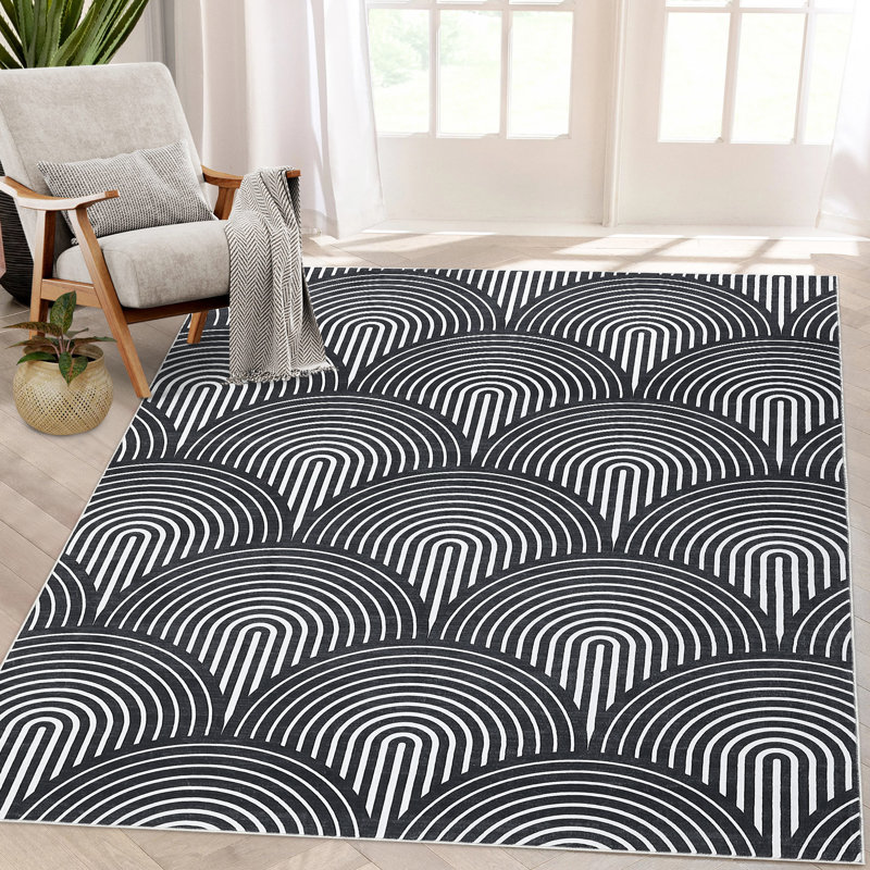 Tapis géométrique en polyester tissé à la machine Jilliana, Rectangle 6 pi x 9 pi