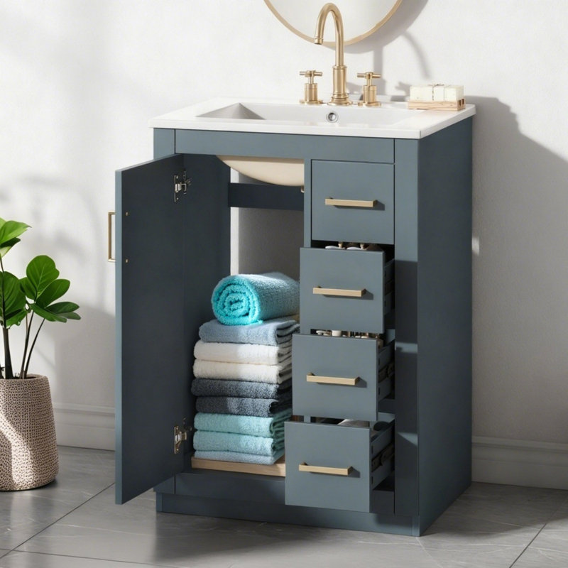 Meuble-lavabo avec lavabo intégré 24 po et 3 tiroirs, Bleu