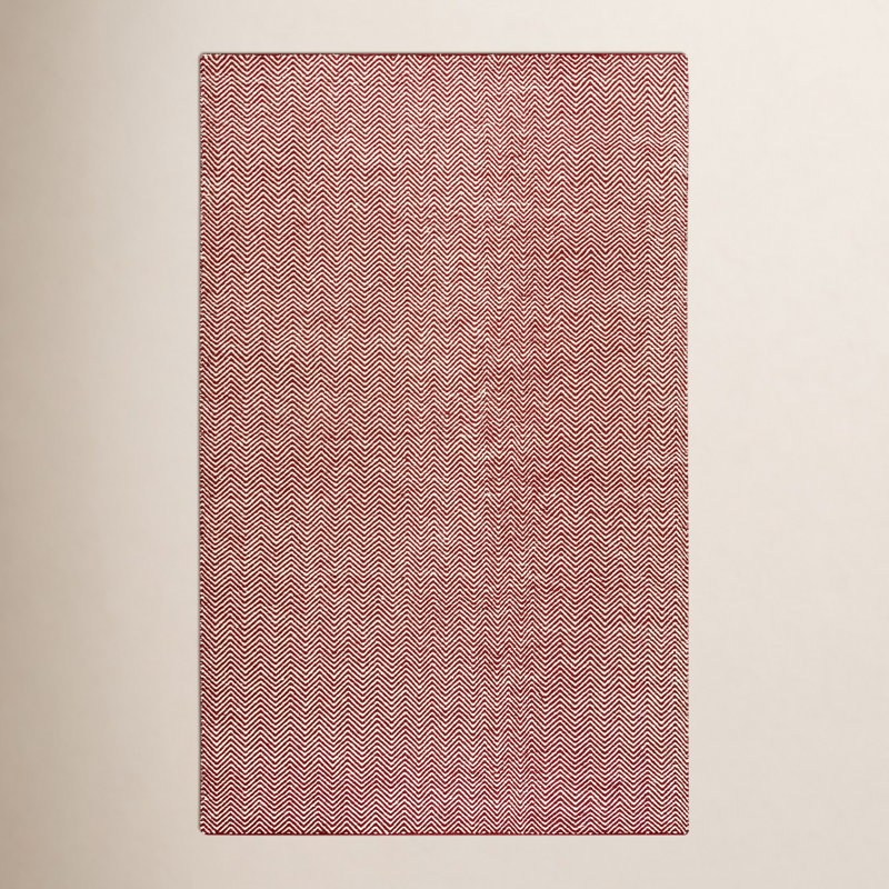 Tapis rouge / blanc en laine tissé à la main Rita, Rectangle 3 pi x 5 pi