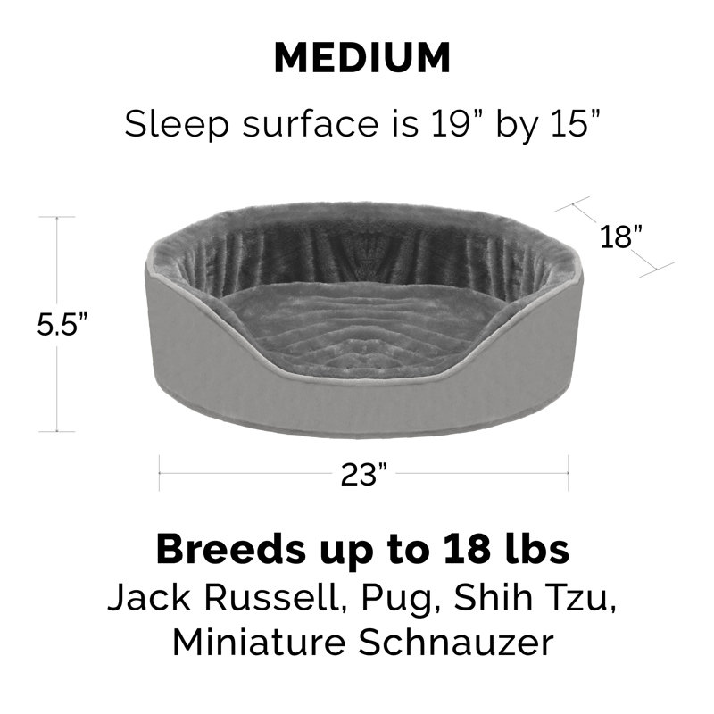 Plush & Velvet Oval Dog Bed, Medium (23" W x 18" D x 5.5" H), Smoke Gray