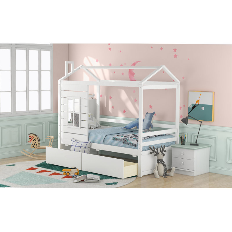 Mcclean Solid Wood Canopy,Four Poster,Spindle,Standard Storage Bed, White