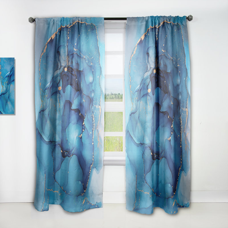 Panneau de rideau simple semi-diaphane avec passe-tringle Abstract, L 52 po x L 84 po, Bleu