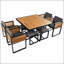 Ensemble de salle à manger 9 pièces en bois d'acacia, ensemble de patio extérieur peu encombrant, 4 chaises rembourrées, 4 repose-pieds et 1 table carrée pour la cour, le jardin, la terrasse et la piscine, gris