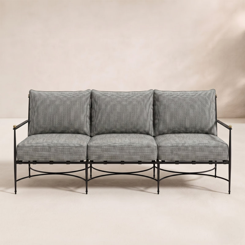 Roma 77" Wide Outdoor Patio Sofa with Cushions, Welt, Perigold Caper Blush