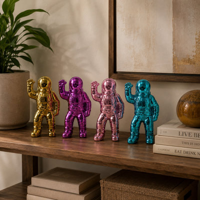 Ensemble de 4 figurines d'astronaute décoratives Chim, céramique brillante colorée