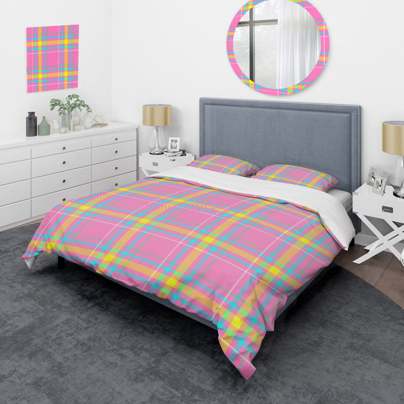 Ensemble de housse de couette en microfibre bleu / rose / jaune 3 pièces