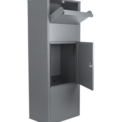 Large Parcel Locking Cabinet For Porch - Gray Steel, 13"x6" Slot, 10.5"x15.4"x41.5", 34 Lb, Easy Install Procedures Drop Box Secure Package Storage With Key Lock Porch, Lb