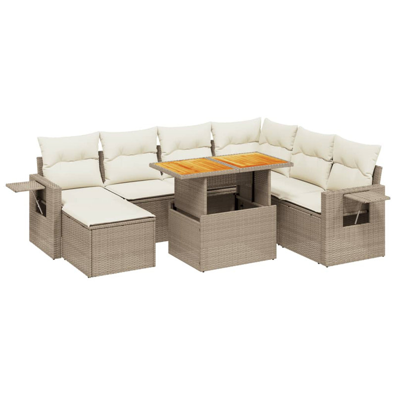 Vidaxl Garden Sofa Set, White Cushion/Beige Frame