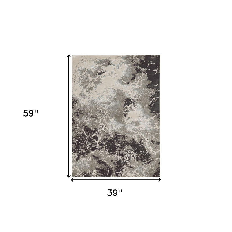 Tapis abstrait argenté et noir 3 pi x 5 pi