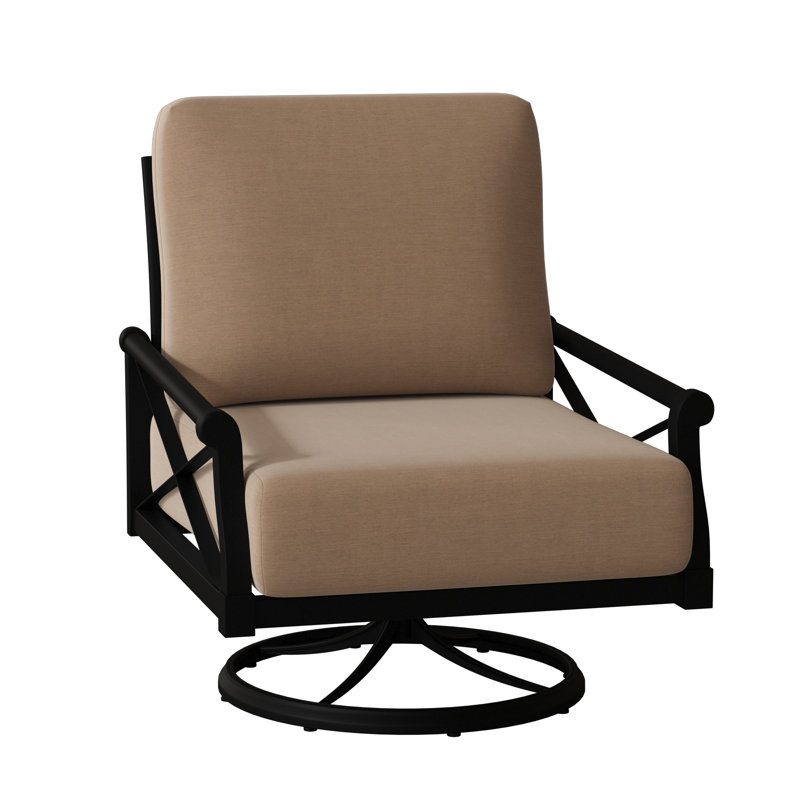 Chaise berçante avec coussins Andover, Toile Sunbrella® beige chiné, Noir texturé