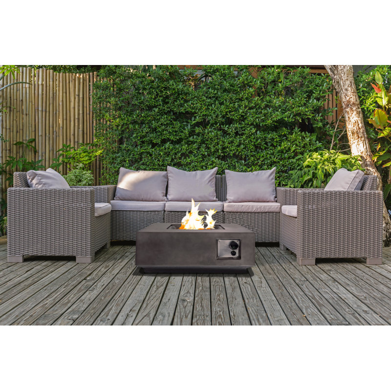 Daries Square Polyresin Propane Smokeless Fire Pit Table, Dark Stone