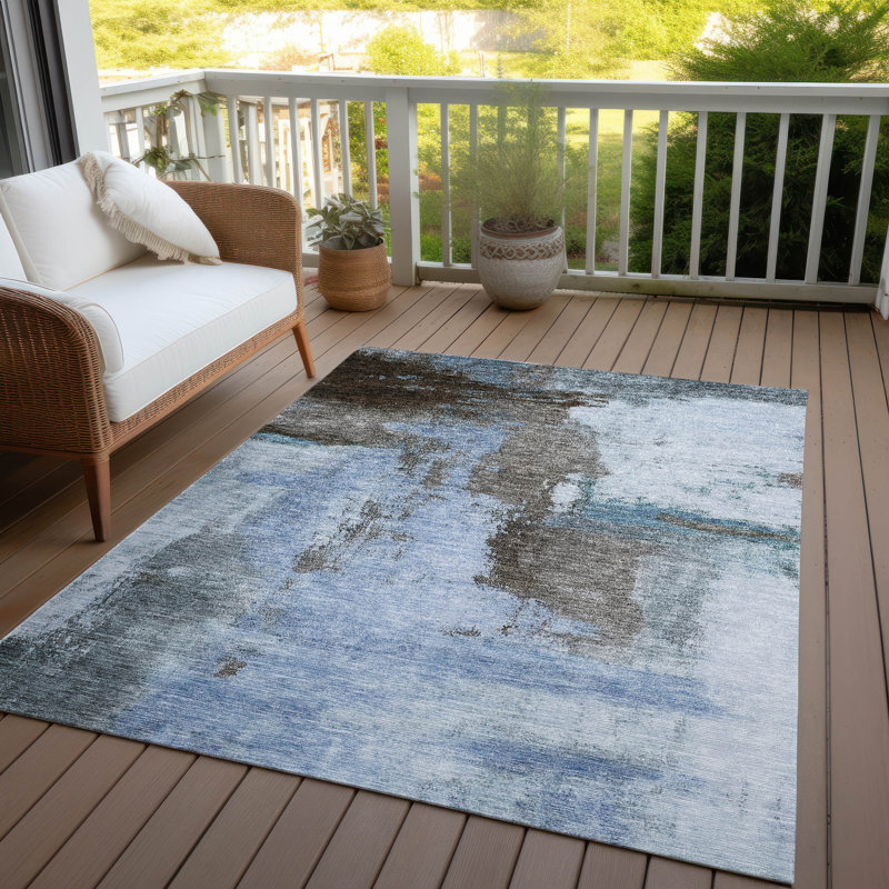 Blue Abstract Washable Synthetic 3' x 5' Area Rug