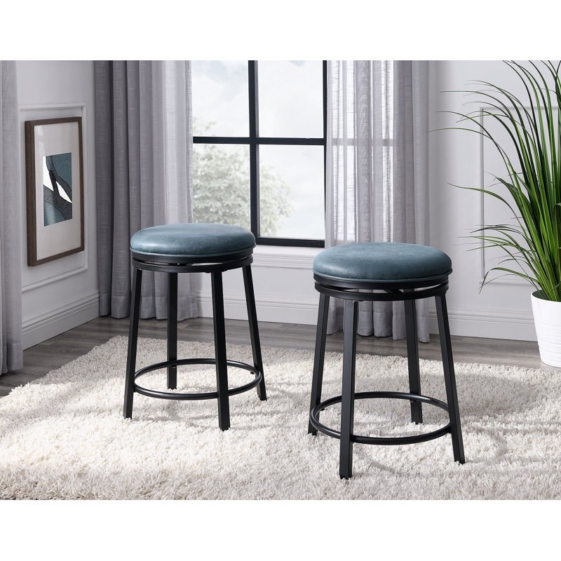 Set Of 2 Swivel Stool With Metal Frame, Blue