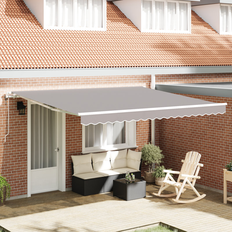 Brayden Studio Retractable Patio Awning, 400 cm W x 350 cm D, Light Grey