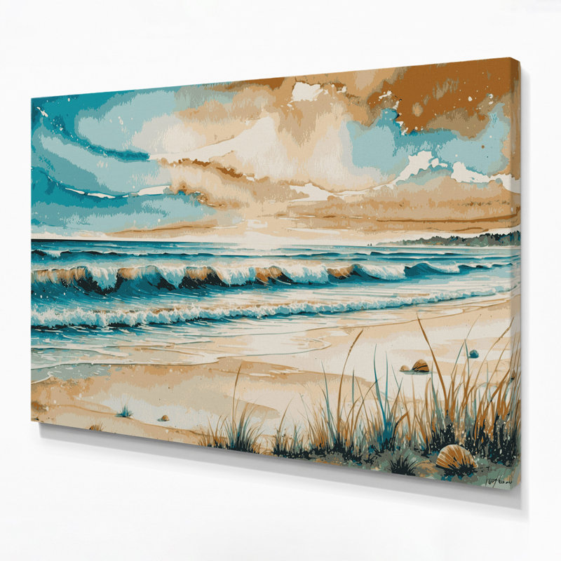 Bord de mer, calendrier, élite, toile beige sur toile, H 11 po x l 14 po