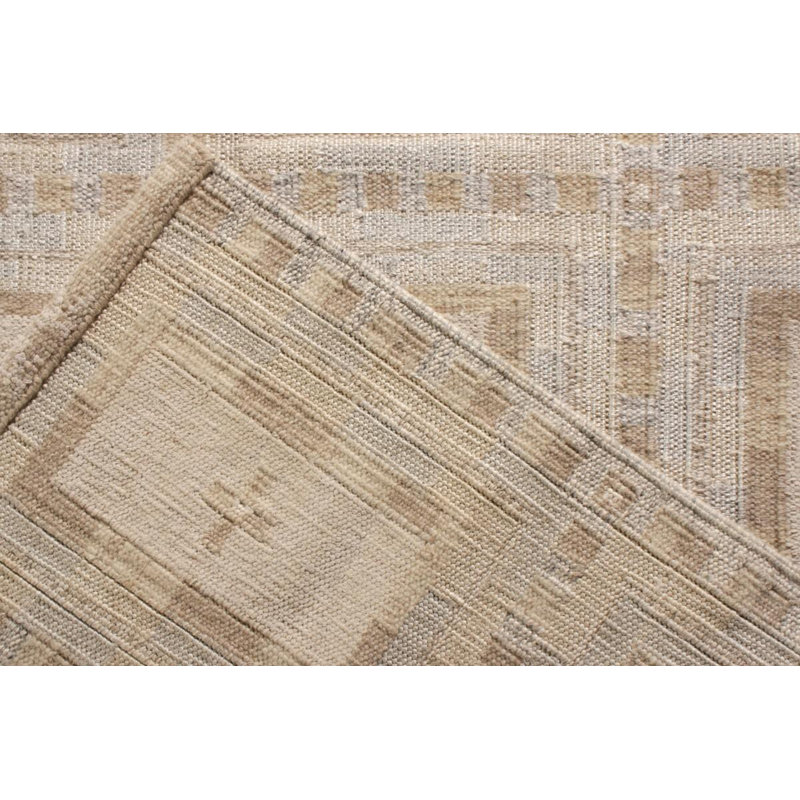 Scandinavian Hand Knotted Wool Geometric Area Rug, Rectangle 12' x 18'