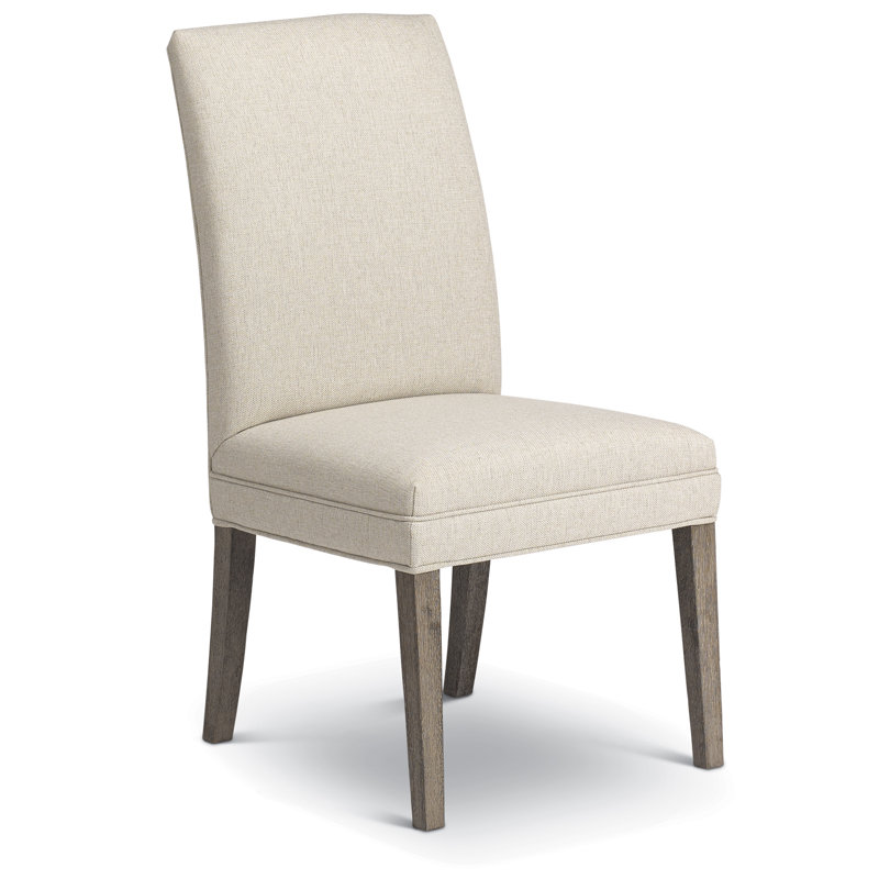 Chaise parsons rembourrée à dossier solide, Tissu performance beige défense, Noyer foncé