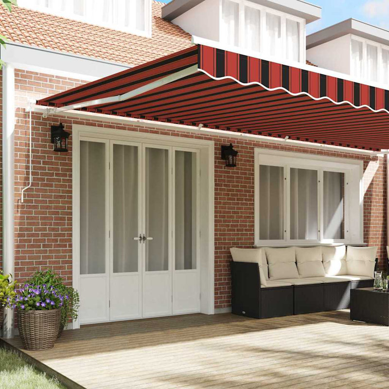 Retractable Awning, Orange;Brown Striped, 600cm H x 350cm W