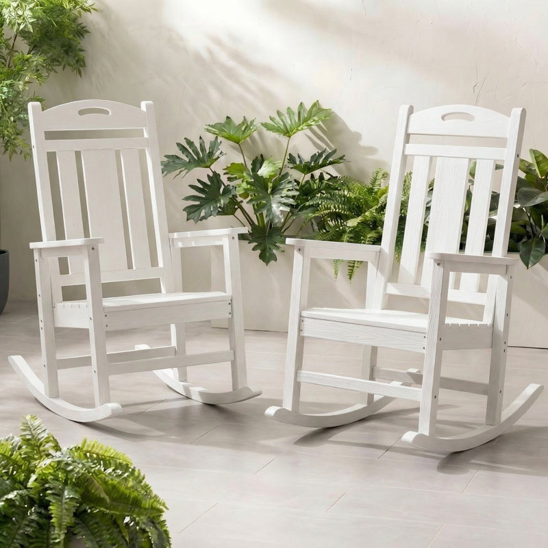 Ensemble de 2 chaises berçantes d'extérieur en PEHD d'extérieur résistantes aux intempéries, Blanc