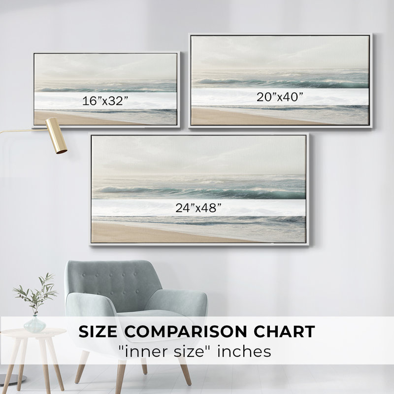 Douces vagues - Toile tendue avec châssis encadré - Prêt à accrocher, H 21 po x l 41 po, Blanc